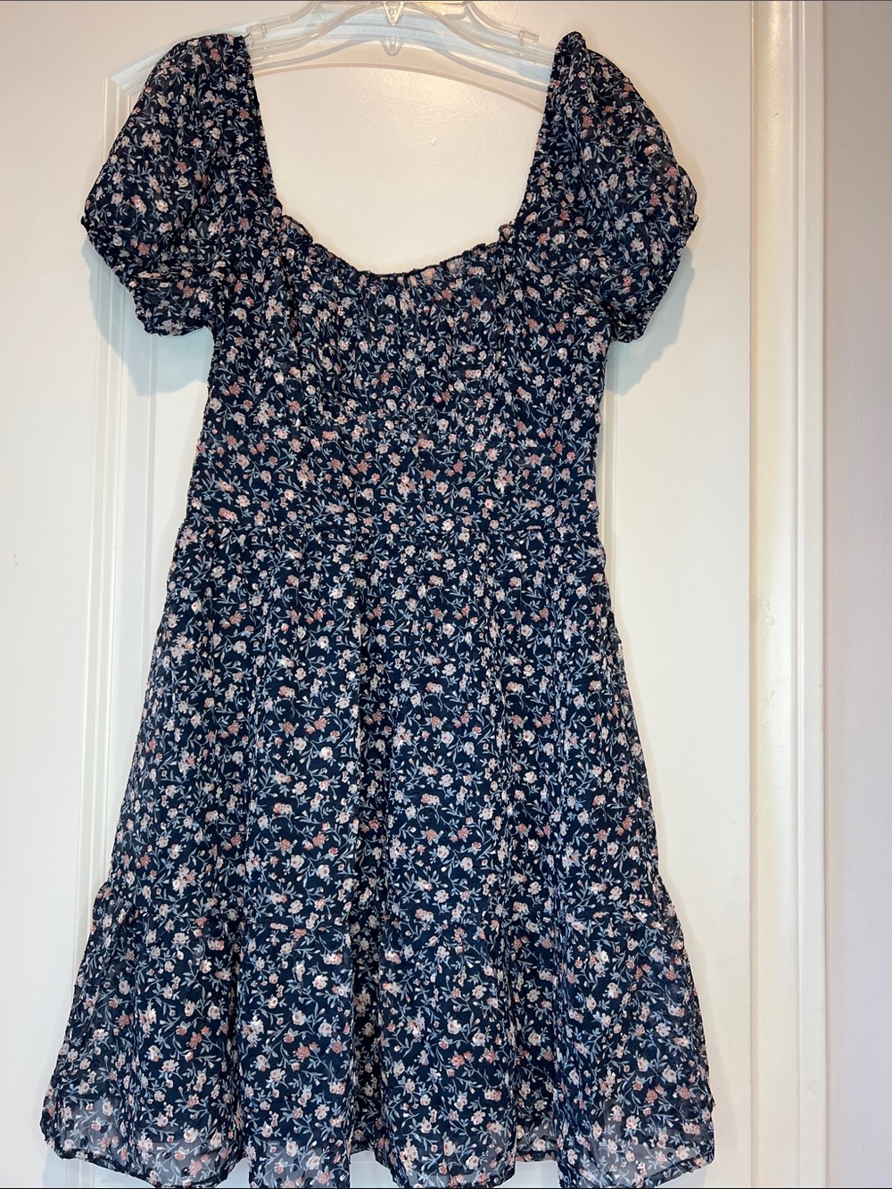 NWOT Navy Floral Puff Sleeve Summer Dress